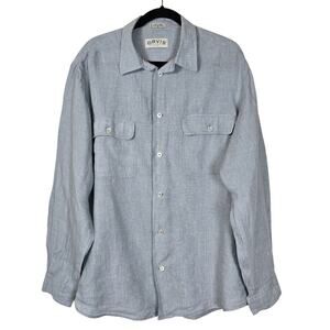 Orvis Casual Linen Shirt Men's XL Blue White Houndstooth Work Party Summer